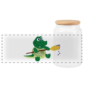 Crocodile with paddle - Panoramic Cookie Jar with Wooden Lid - white - Front