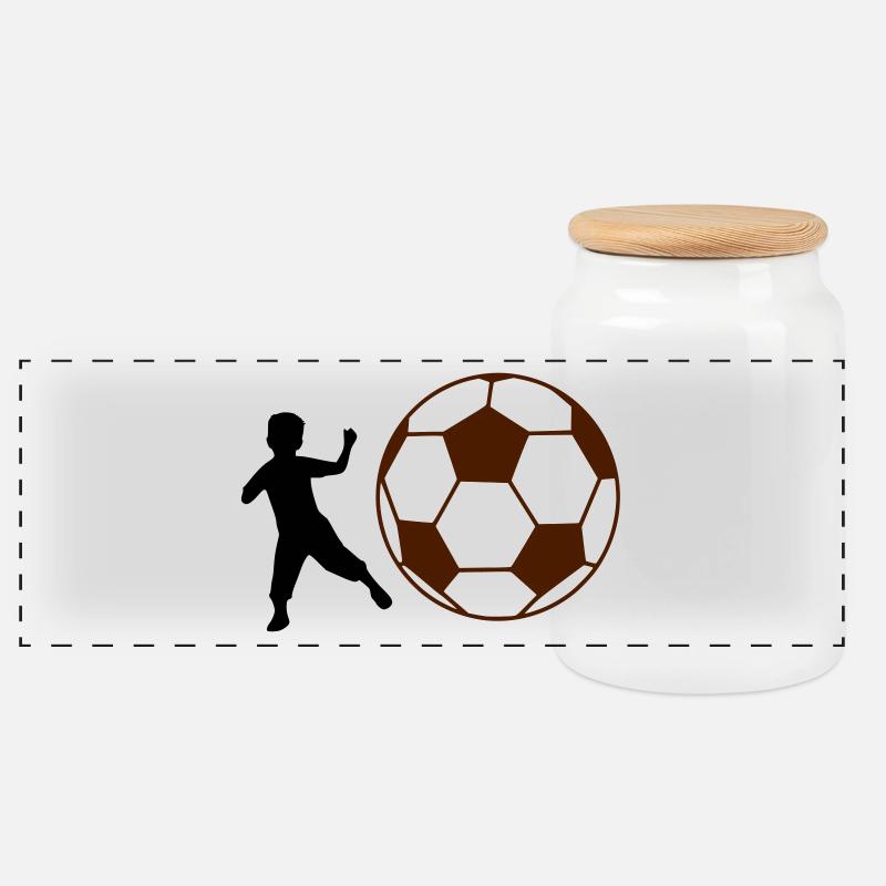 Kind Fußball - Panorama Keksdose mit Holzdeckel - Weiß