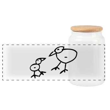 bird - Panoramic Cookie Jar with Wooden Lid - white - Front