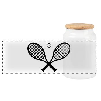 Tennis racket and tennis ball - Panoramic Cookie Jar with Wooden Lid - white - Front