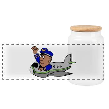 Plane with pilot - Panoramic Cookie Jar with Wooden Lid - white - Front