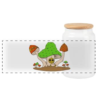 mushroom party - Panoramic Cookie Jar with Wooden Lid - white - Front