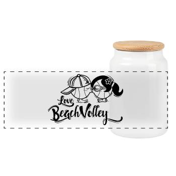 Beach Volley - Panorama Keksdose mit Holzdeckel - Weiß - Vorne