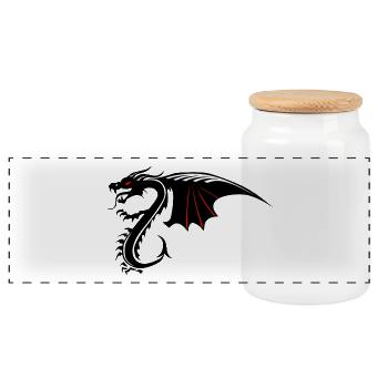 dragon tribal tattoo shape 200410 x - Panoramic Cookie Jar with Wooden Lid - white - Front