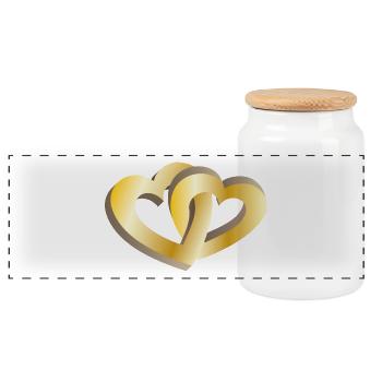 Two golden hearts - Panoramic Cookie Jar with Wooden Lid - white - Front