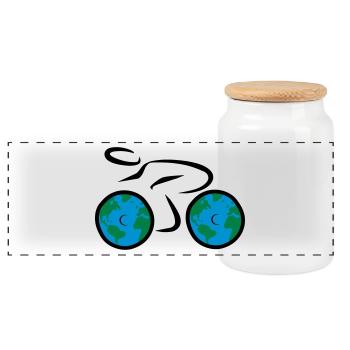 bicycle - Panoramic Cookie Jar with Wooden Lid - white - Front