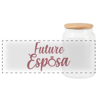 Future Esposa Engagement Bridal Shower Wedding - Panoramic Cookie Jar with Wooden Lid - white - Front