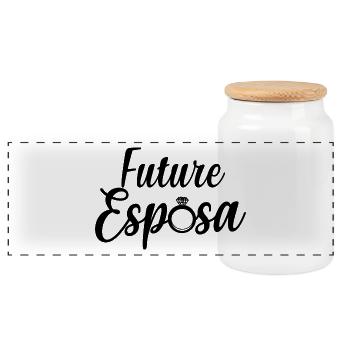 Future Esposa Engagement Bridal Shower Wedding - Panoramic Cookie Jar with Wooden Lid - white - Front