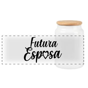 Futura Esposa Engagement Bridal Shower Wedding - Panoramic Cookie Jar with Wooden Lid - white - Front