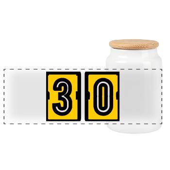 30. 30 JAHRE. 30-JÄHRIGES JUBILÄUM. GEBURTSTAG 30 JAHRE. - Panorama Keksdose mit Holzdeckel - Weiß - Vorne
