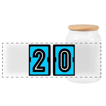 20. 20 JAHRE. 20-JÄHRIGES JUBILÄUM. GEBURTSTAG 20 JAHRE. - Panorama Keksdose mit Holzdeckel - Weiß - Vorne