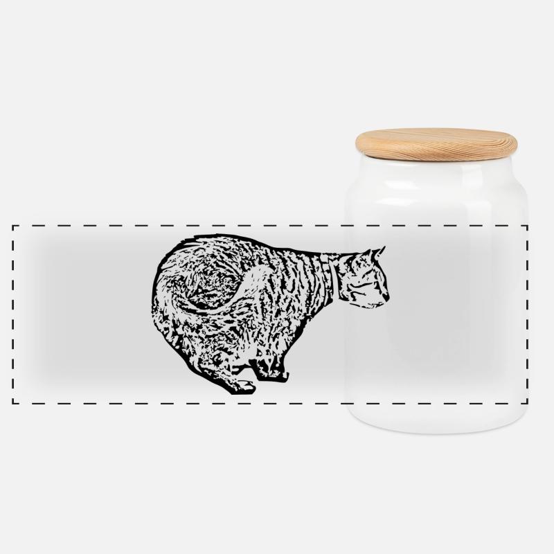 Katze schwarz Geschenk T-shirt - Panorama Keksdose mit Holzdeckel - Weiß