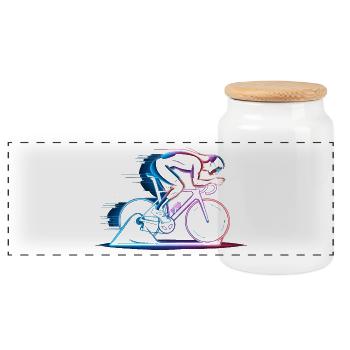 Art cycliste minimaliste - Vitesse et énergie - Boîte à biscuits avec couvercle en bois - blanc - Devant