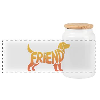 Friend Dog - Logo d’animal de compagnie cool - Boîte à biscuits avec couvercle en bois - blanc - Devant