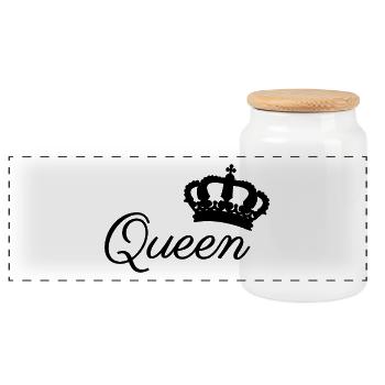 Queen Crown - Panoramic Cookie Jar with Wooden Lid - white - Front