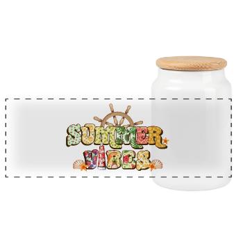 Sommerliche Vibes - Panorama Keksdose mit Holzdeckel - Weiß - Vorne