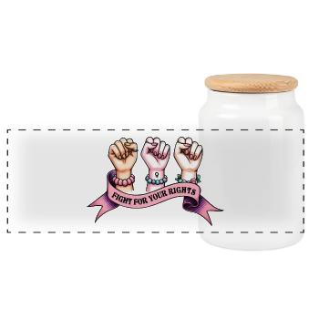 Fight For Your Rights Feminist - Panoramic Cookie Jar with Wooden Lid - white - Front
