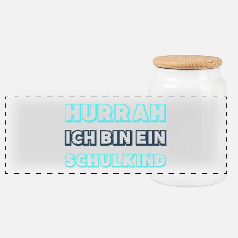 Hurra Schulkind Neon Blau Junge  - Panorama Keksdose mit Holzdeckel - Weiß