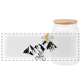 Mountain bikers with mountains - Panoramic Cookie Jar with Wooden Lid - white - Front
