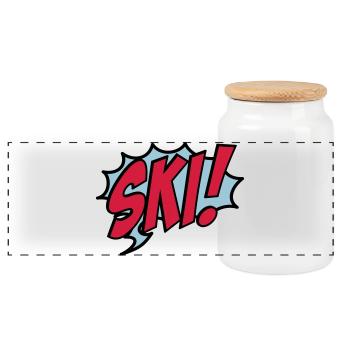 Ski - Boîte à biscuits avec couvercle en bois - blanc - Devant