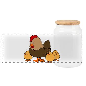 Chicken family - Panorama Keksdose mit Holzdeckel - Weiß - Vorne