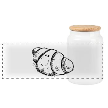 Funny croissant - breakfast - morning - Panoramic Cookie Jar with Wooden Lid - white - Front