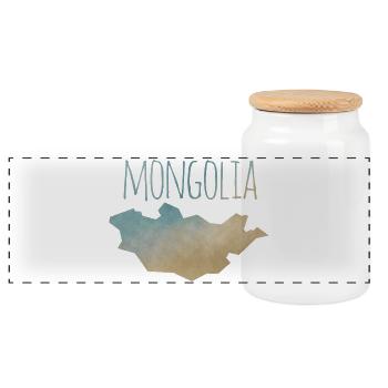 Mongolia - Panoramic Cookie Jar with Wooden Lid - white - Front