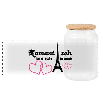 Romantisch Liebe Herz Paris Paar Spruch Geschenk - Panorama Keksdose mit Holzdeckel - Weiß - Vorne