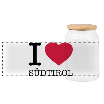 I LOVE SÜDTIROL - Panorama Keksdose mit Holzdeckel - Weiß - Vorne