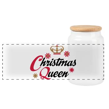 christmas - Panoramic Cookie Jar with Wooden Lid - white - Front