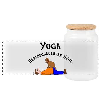 Yoga chien regardant vers le bas - Boîte à biscuits avec couvercle en bois - blanc - Devant