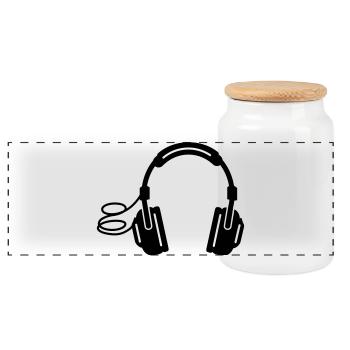 headphones - Panoramic Cookie Jar with Wooden Lid - white - Front