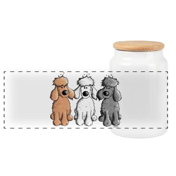 Pudel Trio - Hund - Hunde - Panorama Keksdose mit Holzdeckel - Weiß - Vorne
