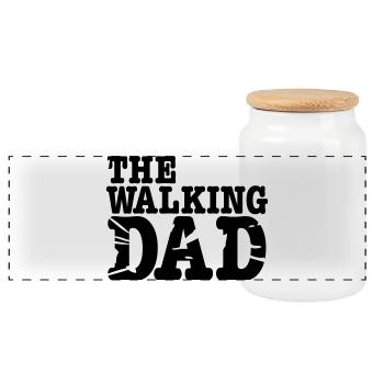 the walking dad - Panoramic Cookie Jar with Wooden Lid - white - Front