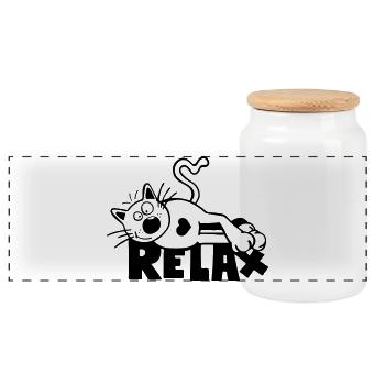 Relax Cat - Panoramic Cookie Jar with Wooden Lid - white - Front