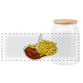 Currywurst mit Pommes - Panorama Keksdose mit Holzdeckel - Weiß - Vorne