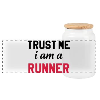 Running / Jogging / Run / Trail / Sport - Panoramic Cookie Jar with Wooden Lid - white - Front