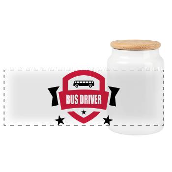 Bus Driver / Busfahrer / Autocar / Autobus / Job - Panoramic Cookie Jar with Wooden Lid - white - Front