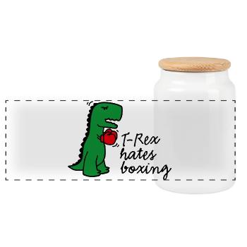 T-Rex hates boxing Boxen Boxhandschuhe - Panorama Keksdose mit Holzdeckel - Weiß - Vorne