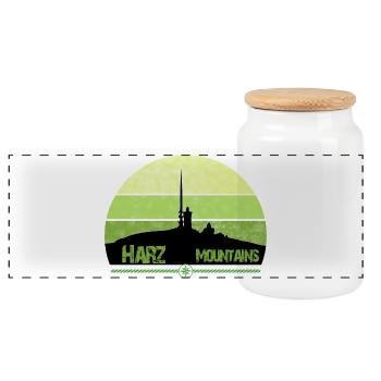 Harz Mountains - Brocken - We love the Harz Mountains - Panoramic Cookie Jar with Wooden Lid - white - Front