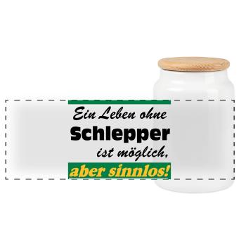 Traktor , Trecker , Schlepper Leben sinnlos .(25) - Panorama Keksdose mit Holzdeckel - Weiß - Vorne