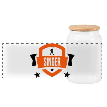 Singer - Sing 🎤 - Panoramic Cookie Jar with Wooden Lid - white - Front