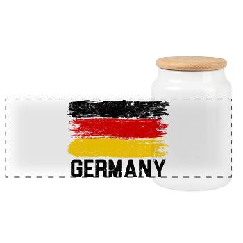 Lebhaftes rotes Gelbes Flaggen-Splash - Panorama Keksdose mit Holzdeckel - Weiß - Vorne