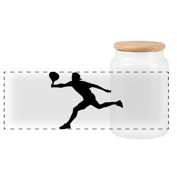 Tennis player in action player shadow image - Panoramic Cookie Jar with Wooden Lid - white - Front