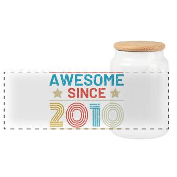 Awesome seit 2010 - Panorama Keksdose mit Holzdeckel - Weiß - Vorne