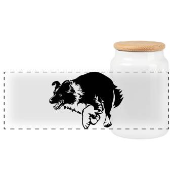 Border Collie - Boîte à biscuits avec couvercle en bois - blanc - Devant