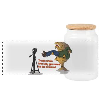 Funny Carp Fishing Design Catch and Release Humor - Panoramic Cookie Jar with Wooden Lid - white - Front