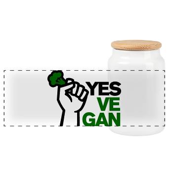 Veganer Vegetarisch Vegan Yes Ve gan Tierliebhaber - Panorama Keksdose mit Holzdeckel - Weiß - Vorne