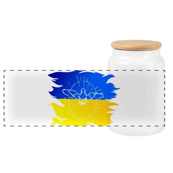 Drapeau de l’Ukraine avec colombe de la paix - Boîte à biscuits avec couvercle en bois - blanc - Devant