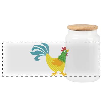 Rooster pattern colorful Easter Farmer Animal love colorful - Panoramic Cookie Jar with Wooden Lid - white - Front